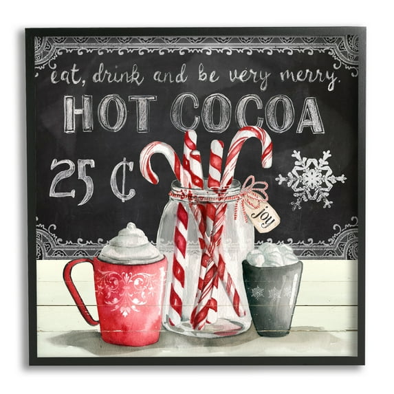 Stupell Industries Cocoa & Candy Canes Holiday Painting Black Framed Art Print Wall Art, 12 x 12