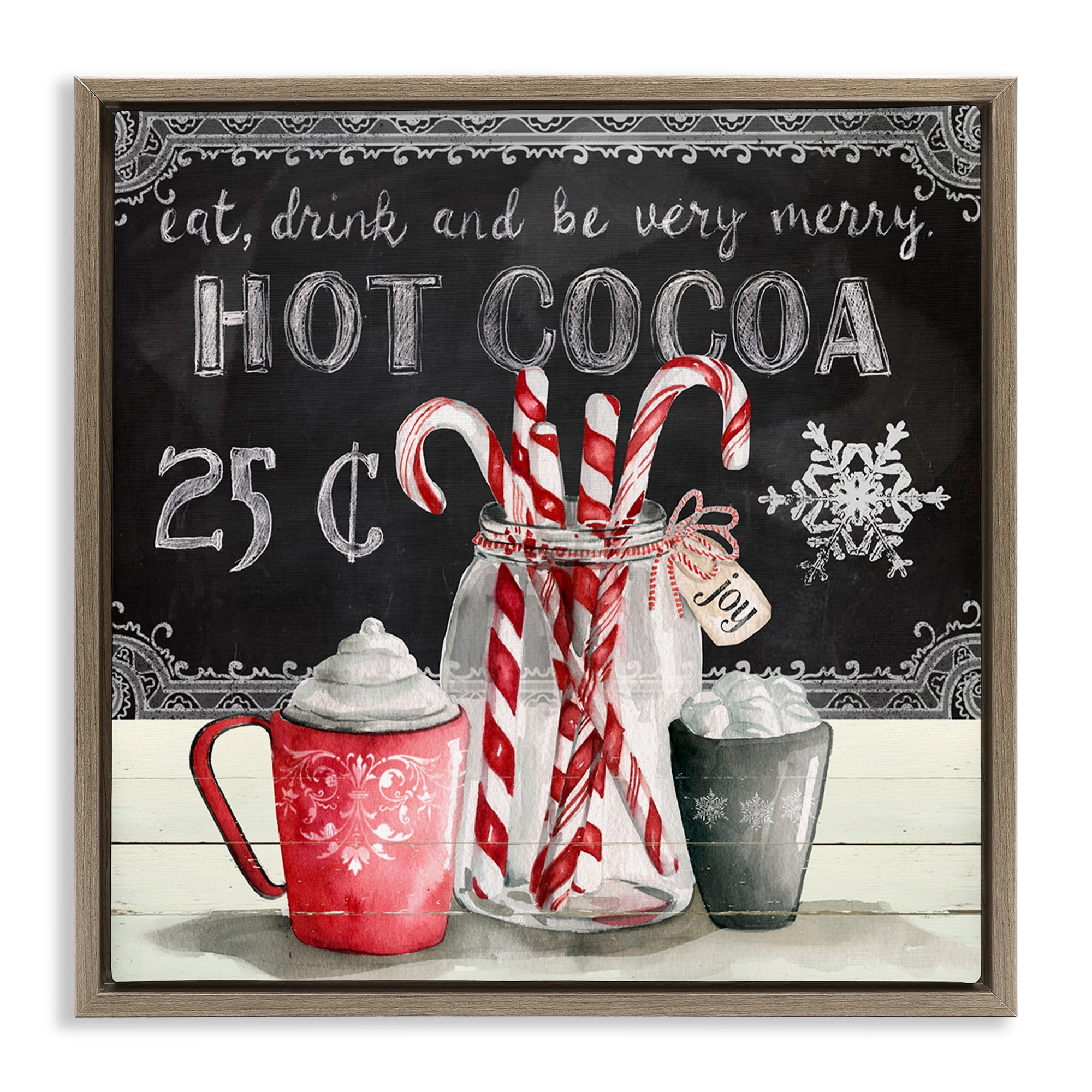 Stupell Industries Cocoa & Candy Canes Holiday Painting Brown Floater Framed Canvas Art Print Wall Art, 18 x 18