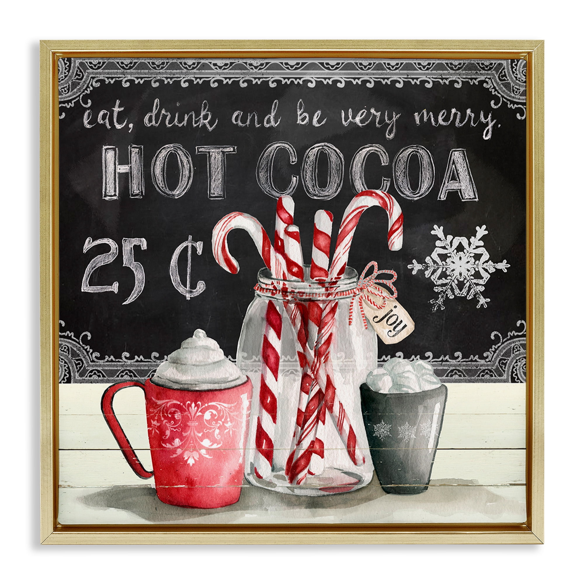 Stupell Industries Cocoa & Candy Canes Holiday Painting Gold Floater Framed Canvas Art Print Wall Art, 18 x 18