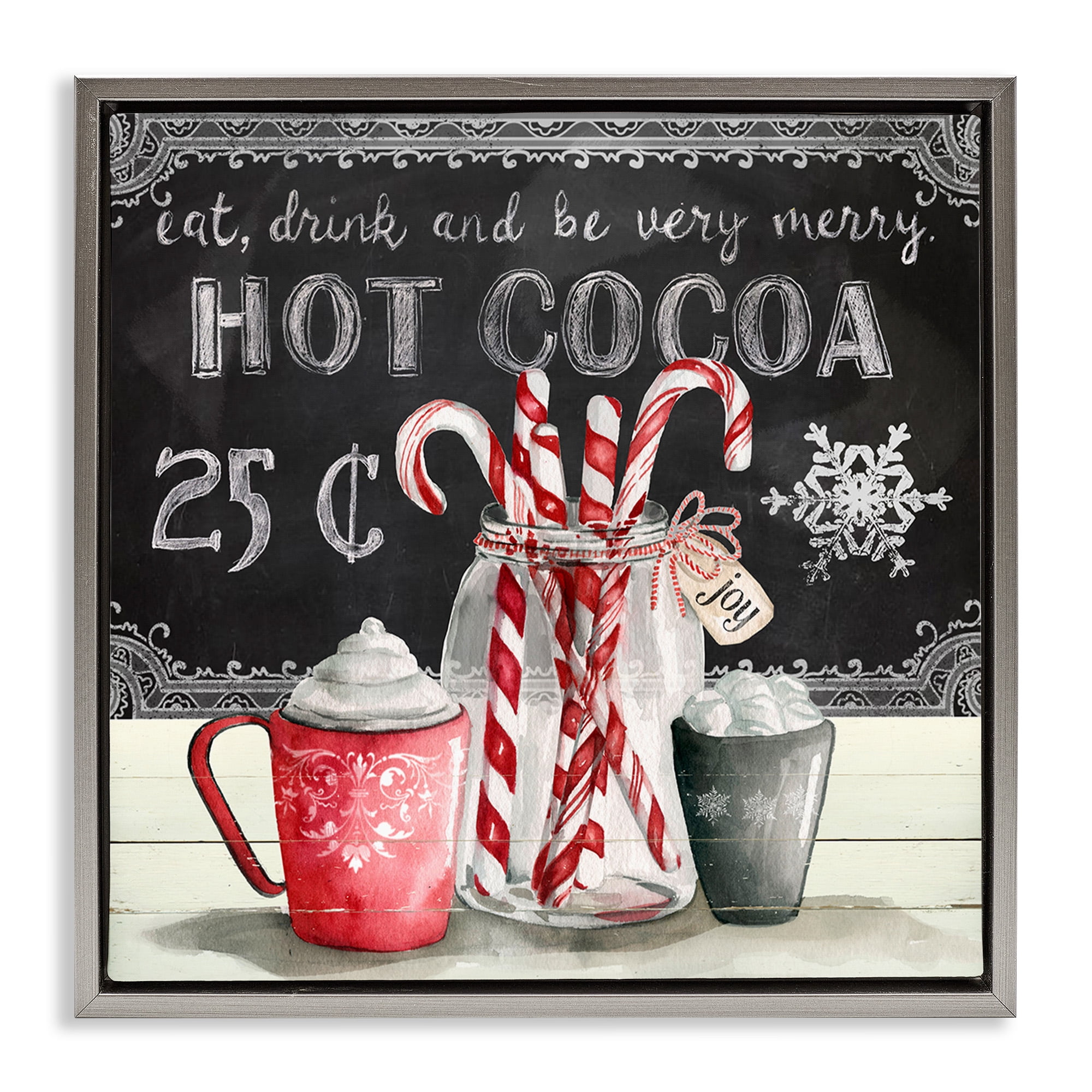 Stupell Industries Cocoa & Candy Canes Holiday Painting Gray Floater Framed Canvas Art Print Wall Art, 25 x 25
