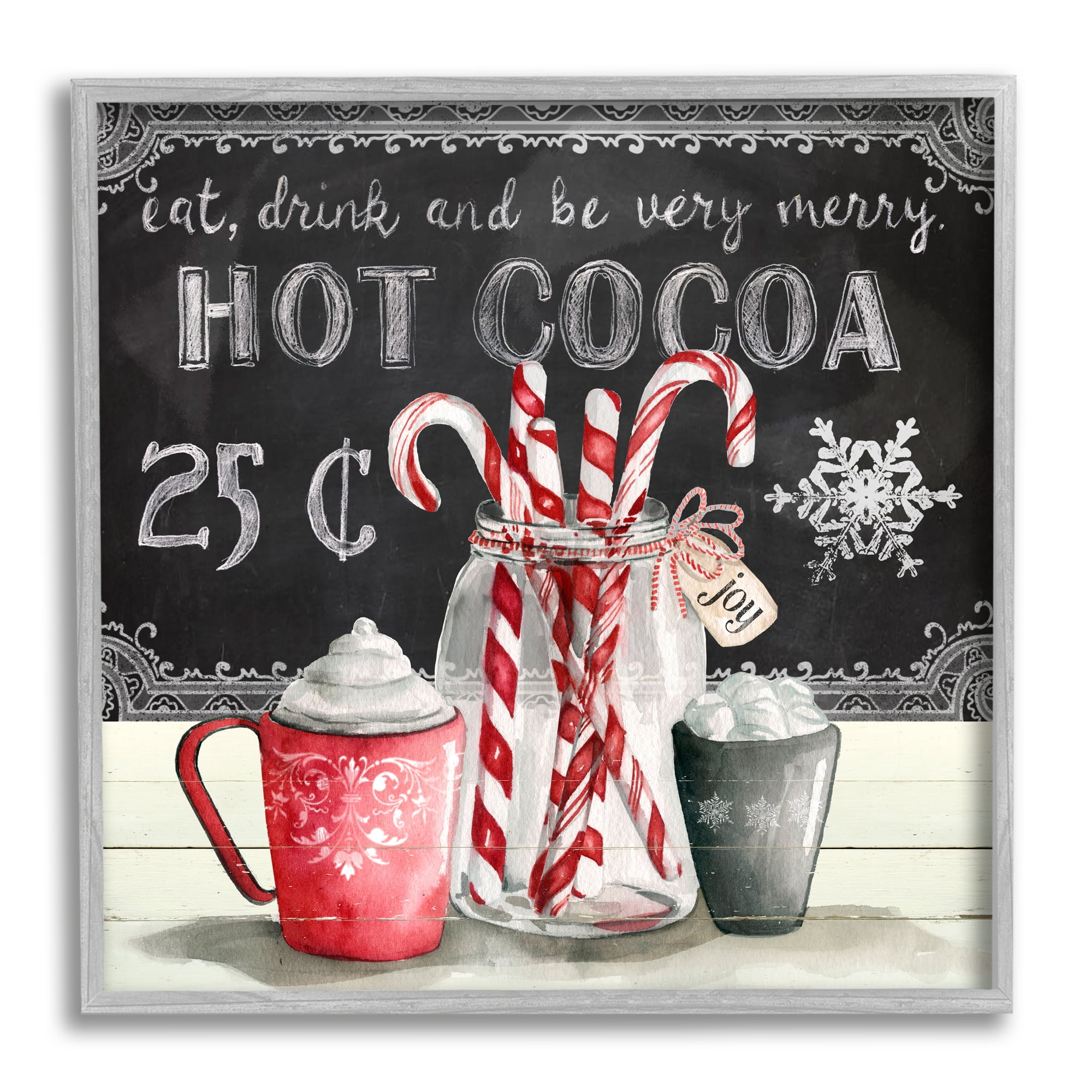 Stupell Industries Cocoa & Candy Canes Holiday Painting Gray Framed Art Print Wall Art, 17 x 17