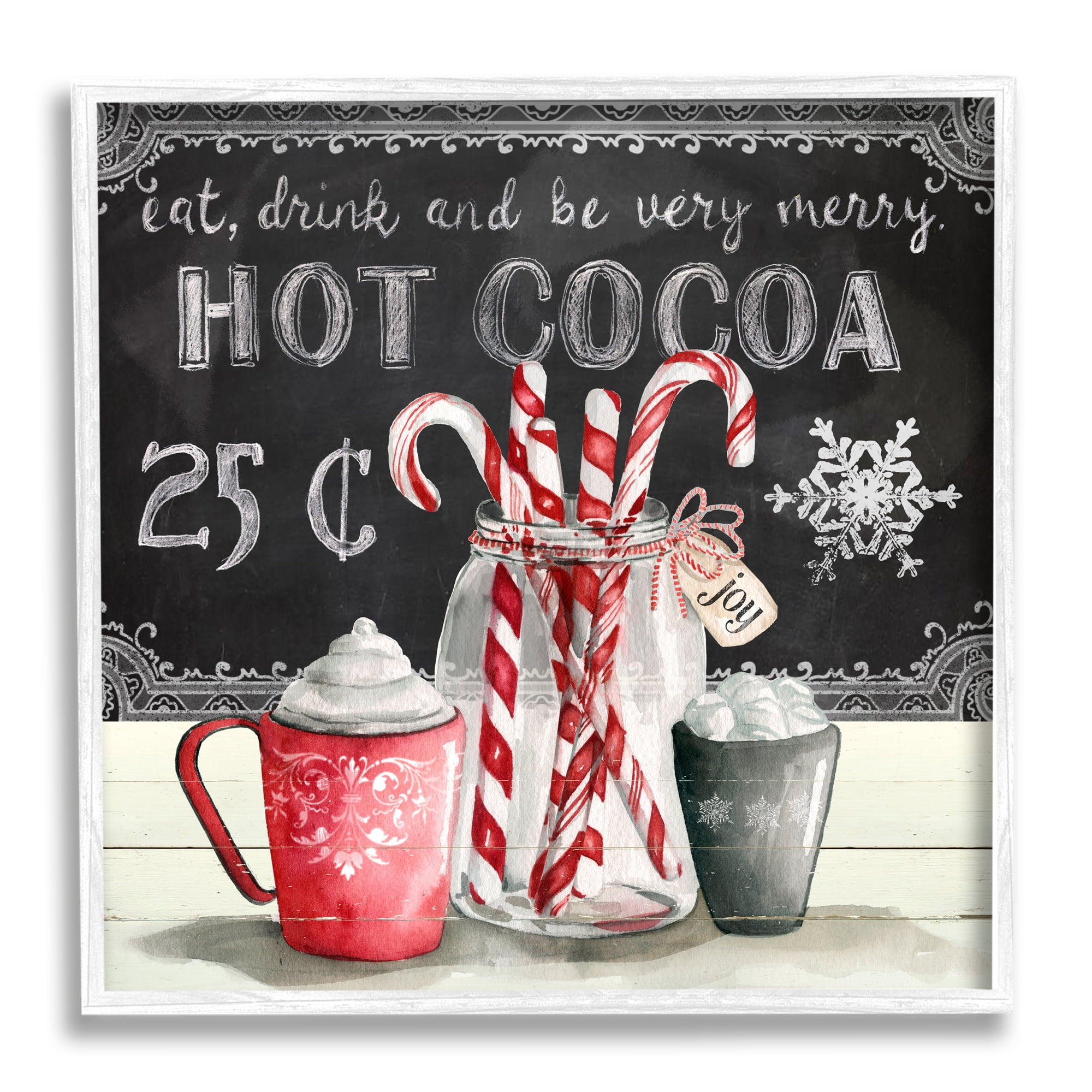 Stupell Industries Cocoa & Candy Canes Holiday Painting White Framed Art Print Wall Art, 24 x 24