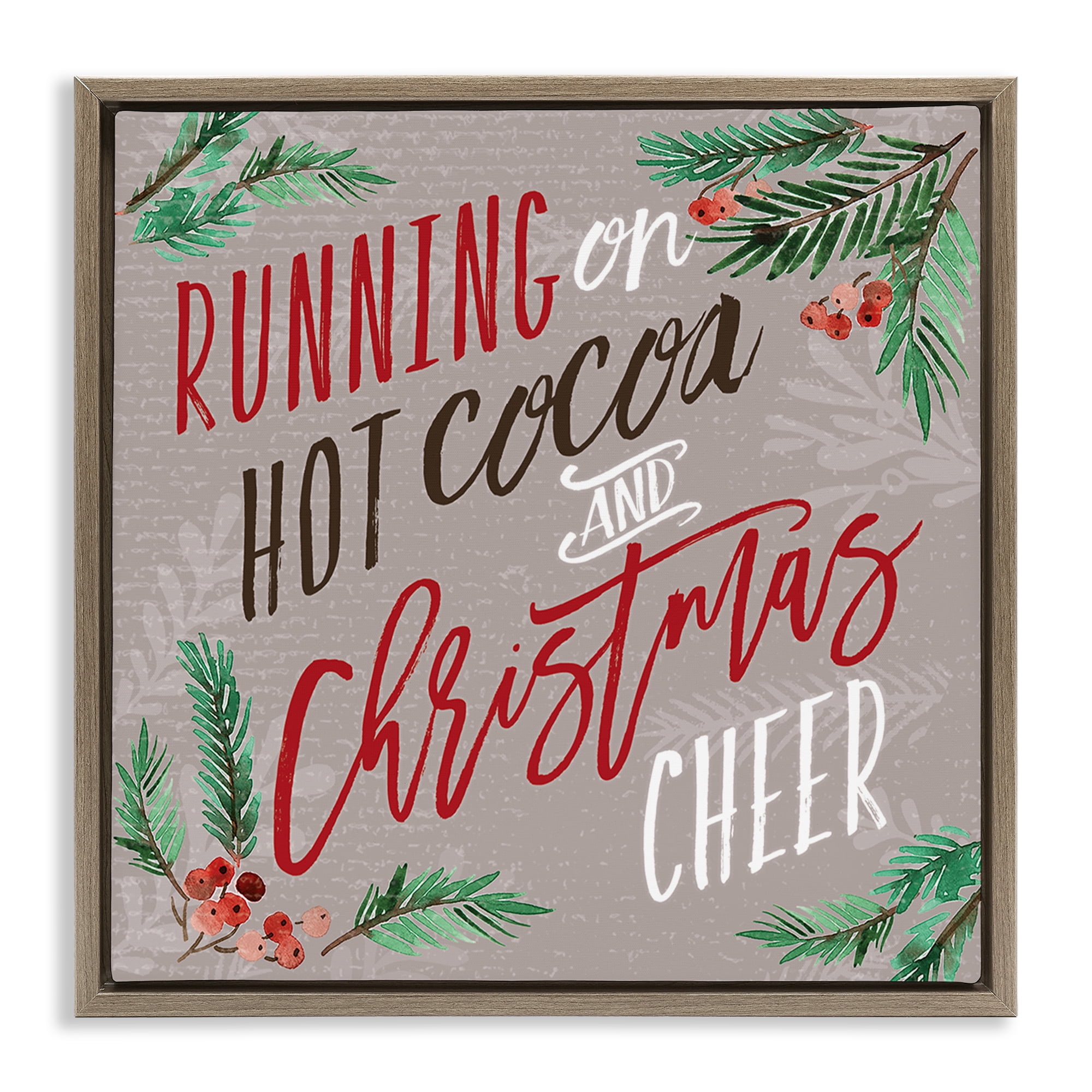 Stupell Industries Cocoa & Christmas Cheer Holiday Painting Brown Floater Framed Canvas Art Prints Wall Art, 25 x 25