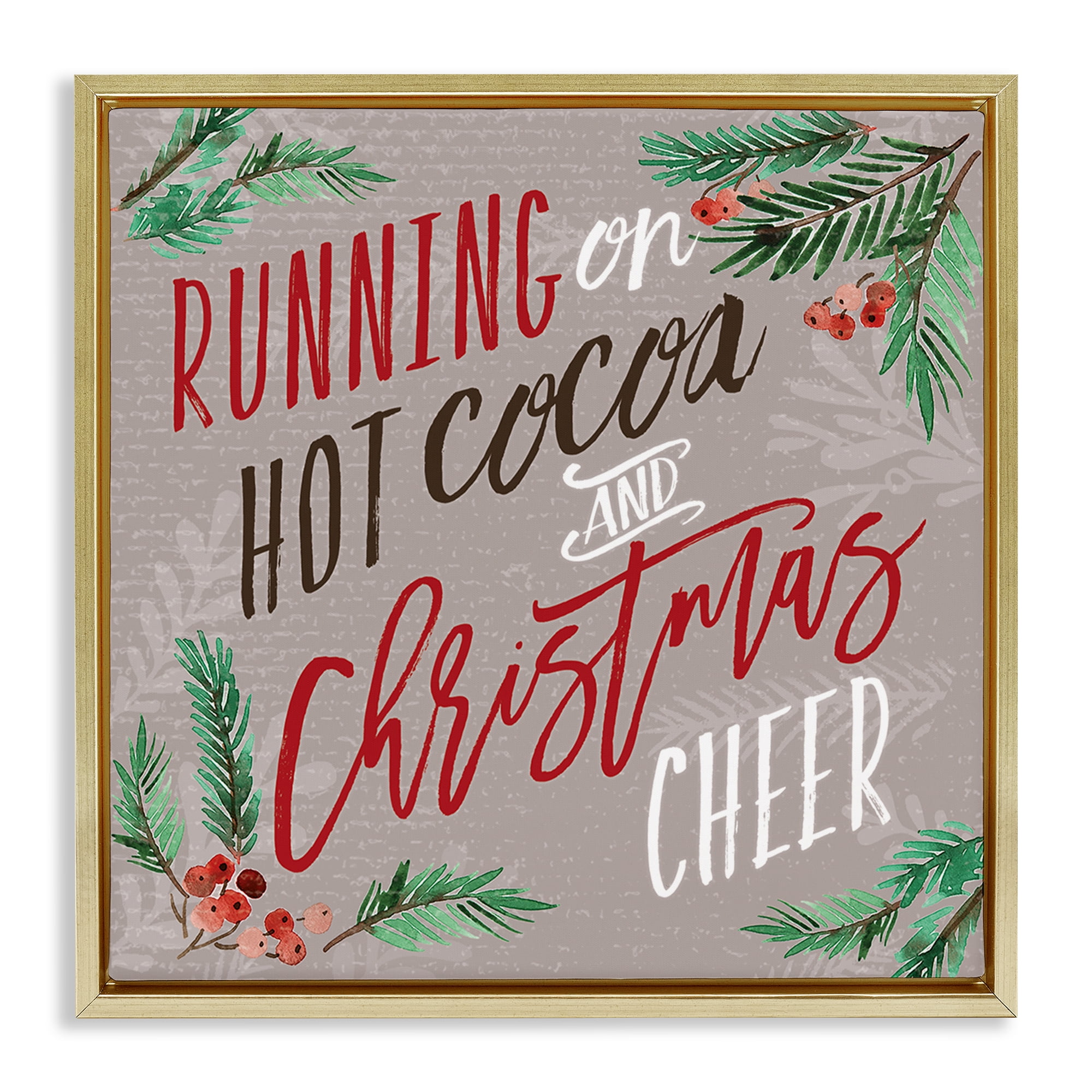 Stupell Industries Cocoa & Christmas Cheer Holiday Painting Gold Floater Framed Canvas Art Prints Wall Art, 25 x 25