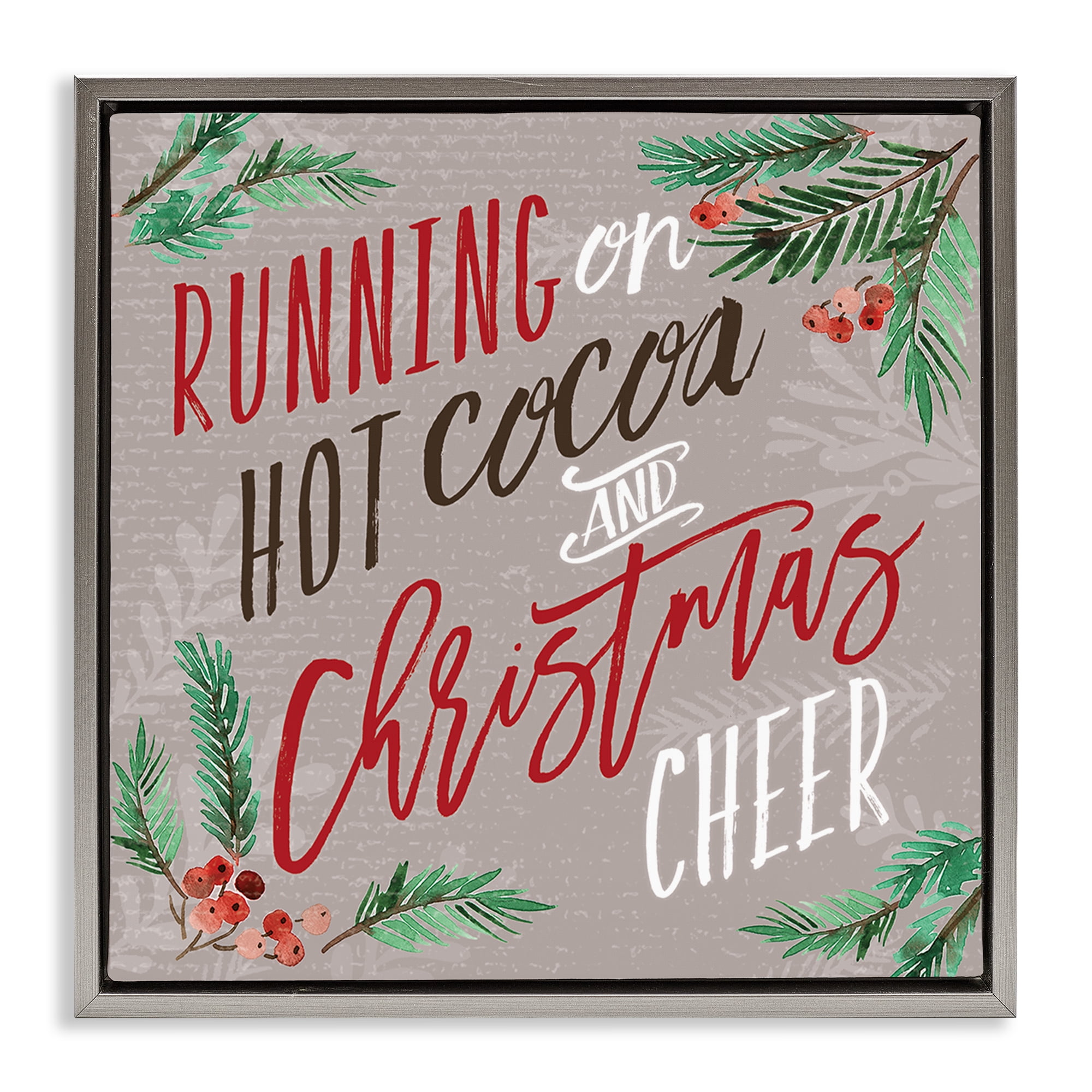 Stupell Industries Cocoa & Christmas Cheer Holiday Painting Gray Floater Framed Canvas Art Prints Wall Art, 18 x 18