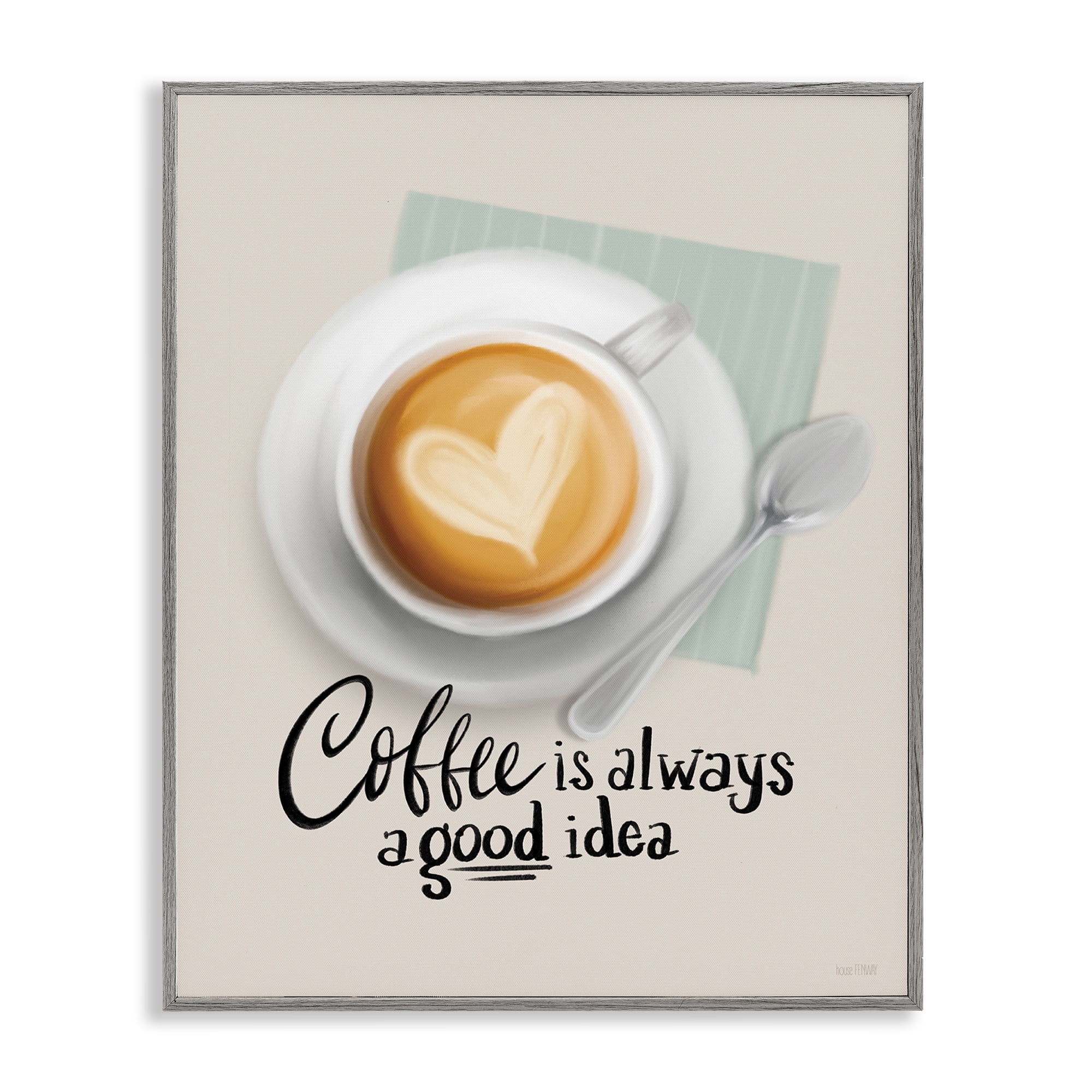 Stupell Industries Coffee Always Good Idea Food & Beverage Painting Gray Framed Art Print Wall Art, 24 x 30