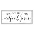 thumbnail image 1 of Stupell Industries Coffee And Jesus Quote Calligraphy Grain Pattern Quote Graphic Art Gray Framed Art Print Wall Art, 24x10, by Lux + Me Designs, 1 of 5