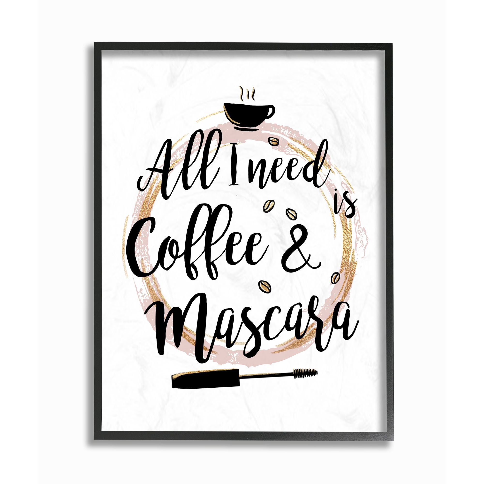 Stupell Industries Coffee And Mascara Fashion Designer Pink Gold Word Design Framed Wall Art by Ziwei Li