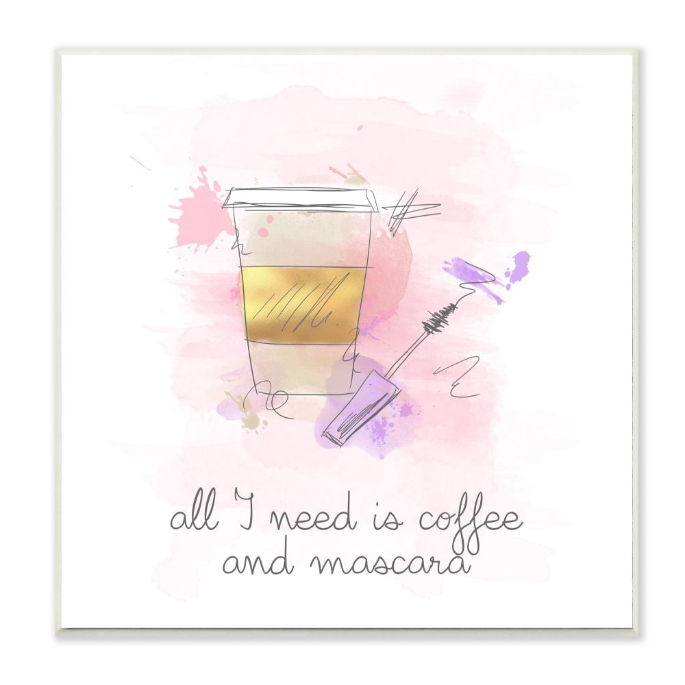Stupell Industries Coffee And Mascara Fashion Modern Watercolor Pink Word Design Wall Plaque Art by Anna Quach