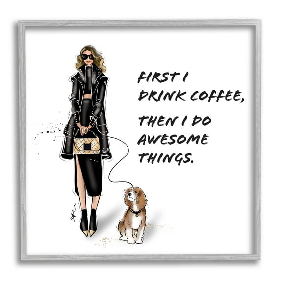 Stupell Industries Coffee & Awesome Things Phrase Graphic Art Gray Framed Art Print Wall Art, Design by Alison Petrie