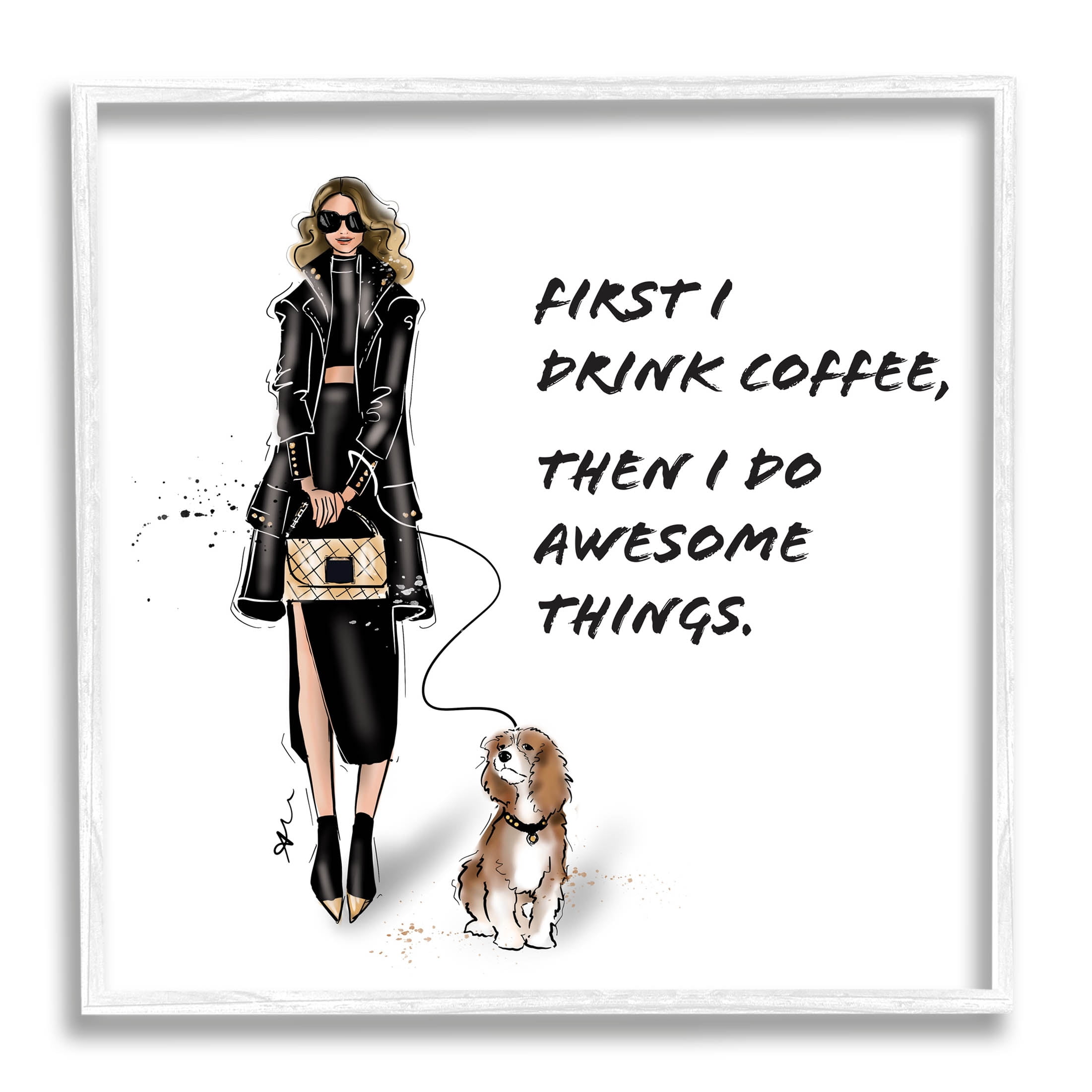 Stupell Industries Coffee & Awesome Things Phrase Graphic Art White Framed Art Print Wall Art, Design by Alison Petrie