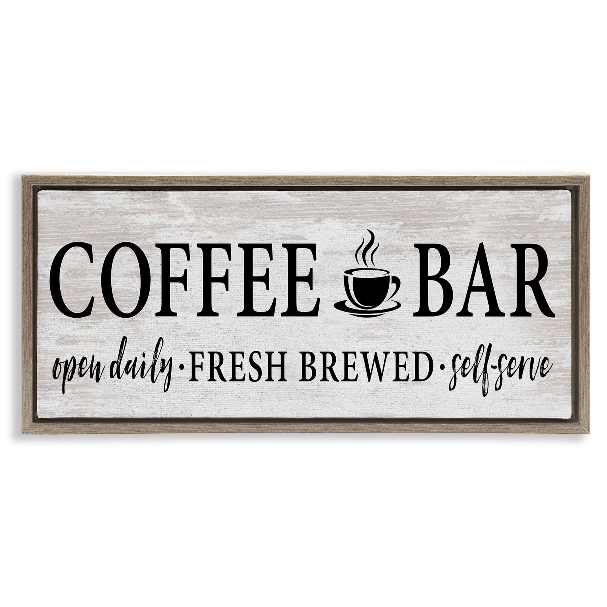 Stupell Industries Coffee Bar Cafe Rustic Sign Food & Beverage Painting Brown Floater Framed Canvas Art Print Wall Art, 31 x 14