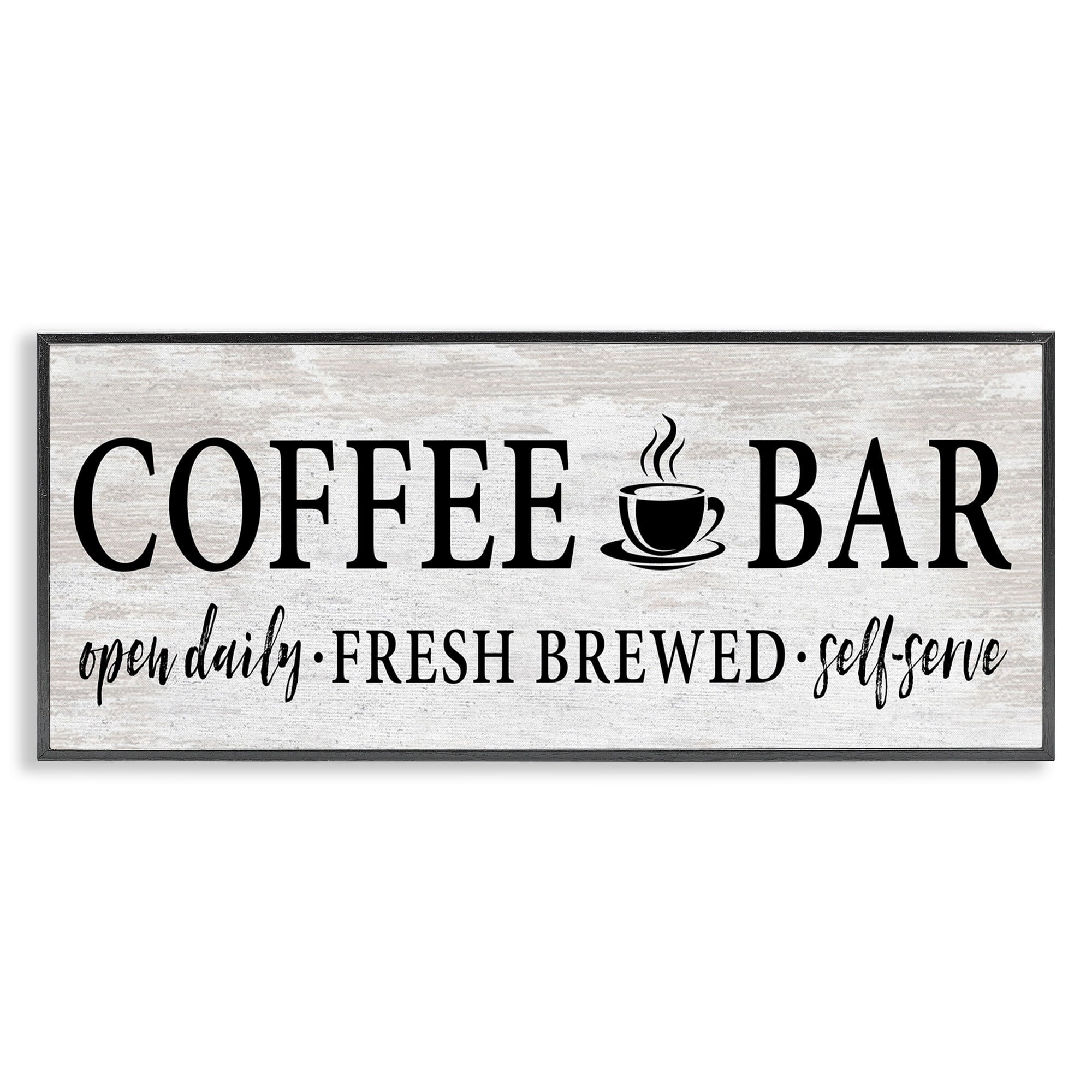 Stupell Industries Coffee Bar Cafe Sign Rustic Pattern Kitchen Graphic Art Black Framed Art Print Wall Art, Design by Lettered and Lined
