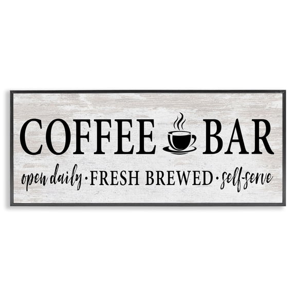 Stupell Industries Coffee Bar Cafe Sign Rustic Pattern Kitchen Graphic Art Black Framed Art Print Wall Art, Design by Lettered and Lined
