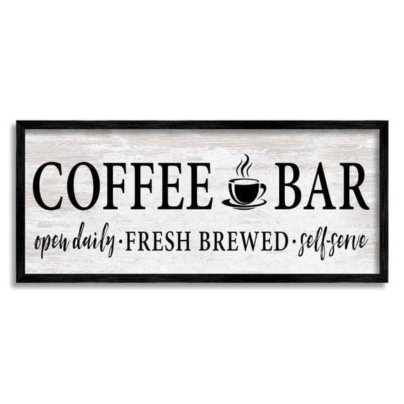 Stupell Industries Coffee Bar Cafe Sign Rustic Pattern Kitchen Graphic Art Black Framed Art Print Wall Art, Design by Lettered and Lined