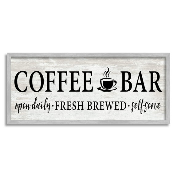 Stupell Industries Coffee Bar Cafe Sign Rustic Pattern Kitchen Graphic Art Gray Framed Art Print Wall Art, Design by Lettered and Lined