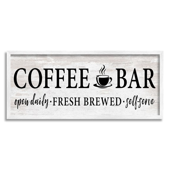 Stupell Industries Coffee Bar Cafe Sign Rustic Pattern Kitchen Graphic Art White Framed Art Print Wall Art, Design by Lettered and Lined
