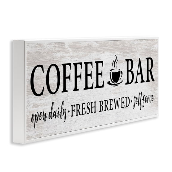 Stupell Industries Coffee Bar Cafe Sign Rustic Pattern Kitchen Graphic Art White Framed Art Print Wall Art, Design by Lettered and Lined