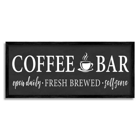 Stupell Industries Coffee Bar Open Sign Casual Black Design Graphic Art Black Framed Art Print Wall Art, Design by Lettered and Lined