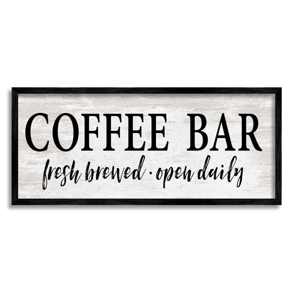 Stupell Industries Coffee Bar Open Sign Rustic Grain Pattern Graphic Art Black Framed Art Print Wall Art, Design by Lettered and Lined