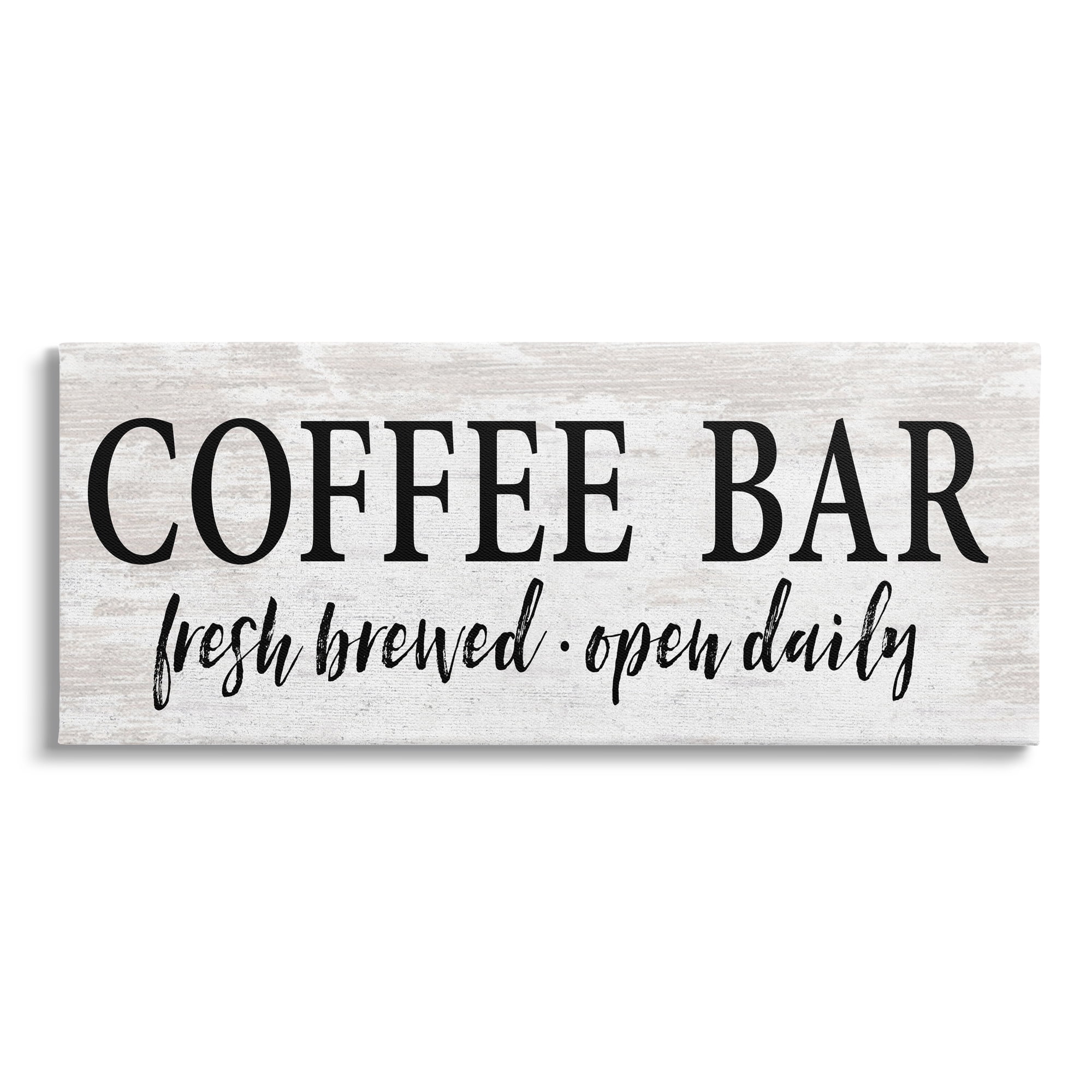 Stupell Industries Coffee Bar Open Sign Rustic Grain Pattern Graphic Art Gallery Wrapped Canvas Print Wall Art, Design by Lettered and Lined