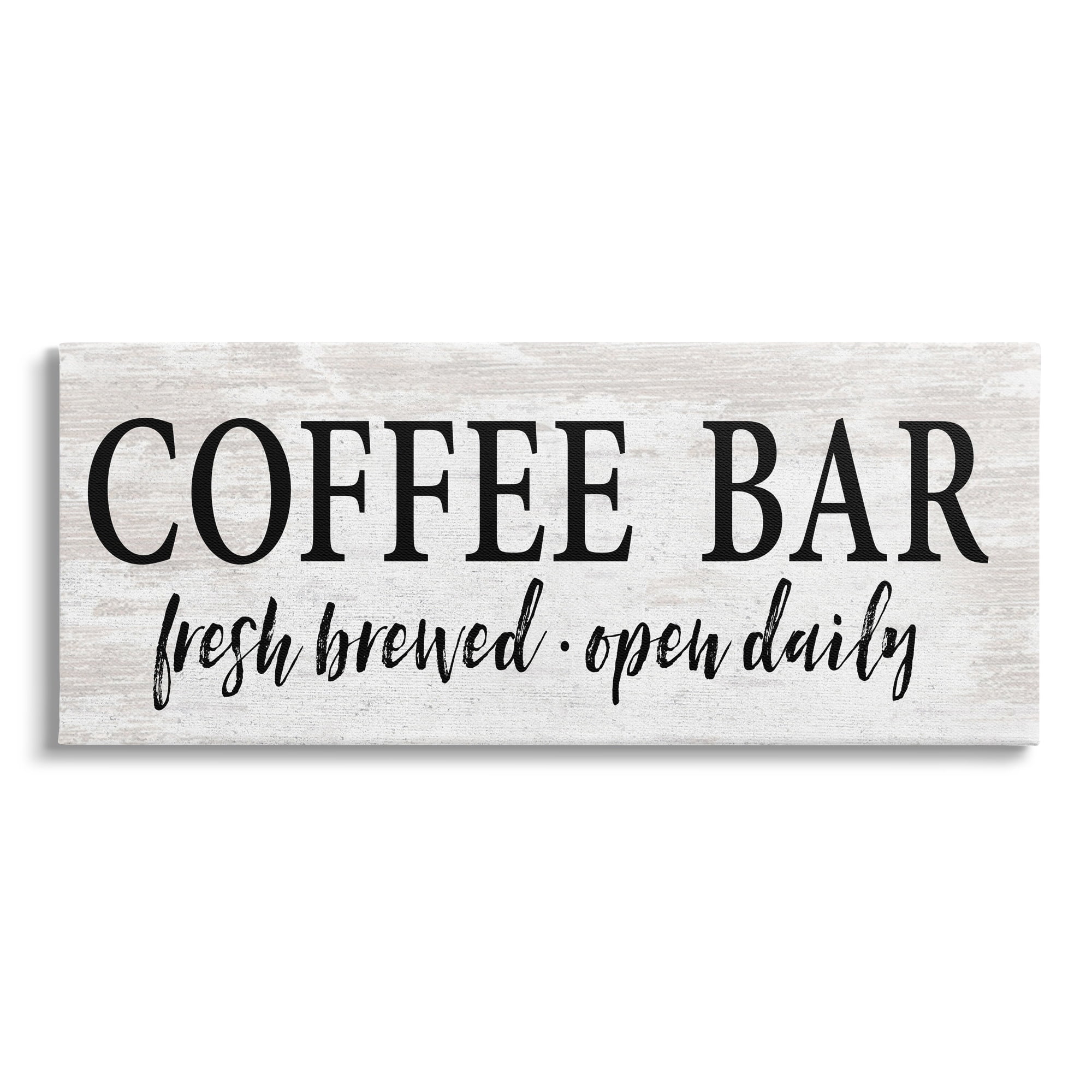 Stupell Industries Coffee Bar Open Sign Rustic Grain Pattern Graphic Art Gallery Wrapped Canvas Print Wall Art, Design by Lettered and Lined