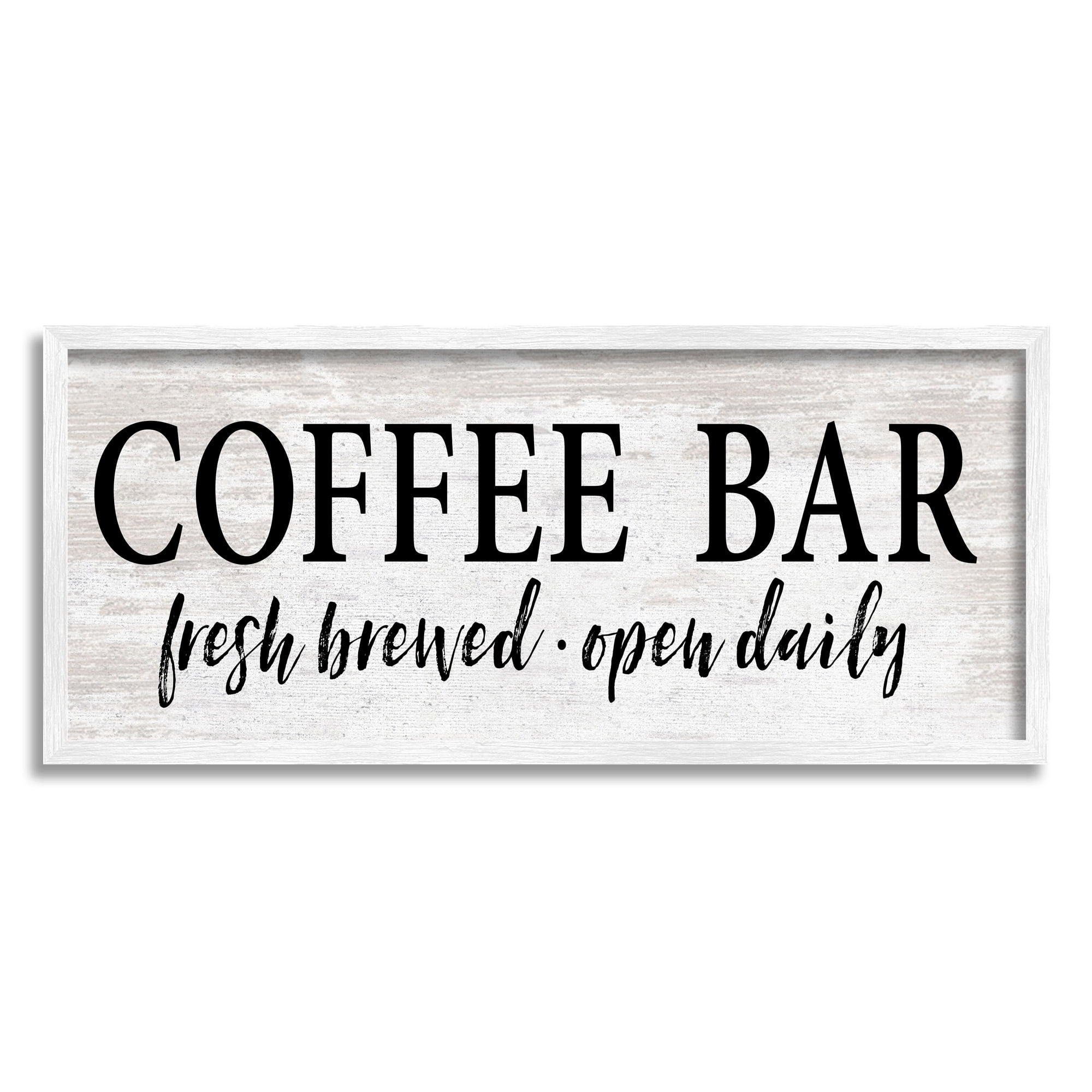 Stupell Industries Coffee Bar Open Sign Rustic Grain Pattern Graphic Art White Framed Art Print Wall Art, Design by Lettered and Lined