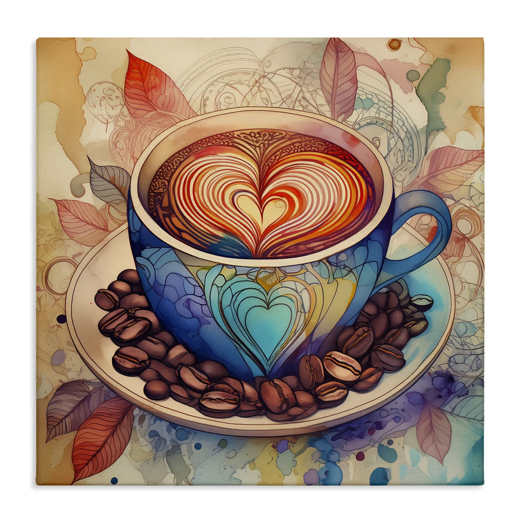 Stupell Industries Coffee Beans & Latte Food & Beverage Painting Wrapped Canvas Art Print Wall Art, 17 x 17