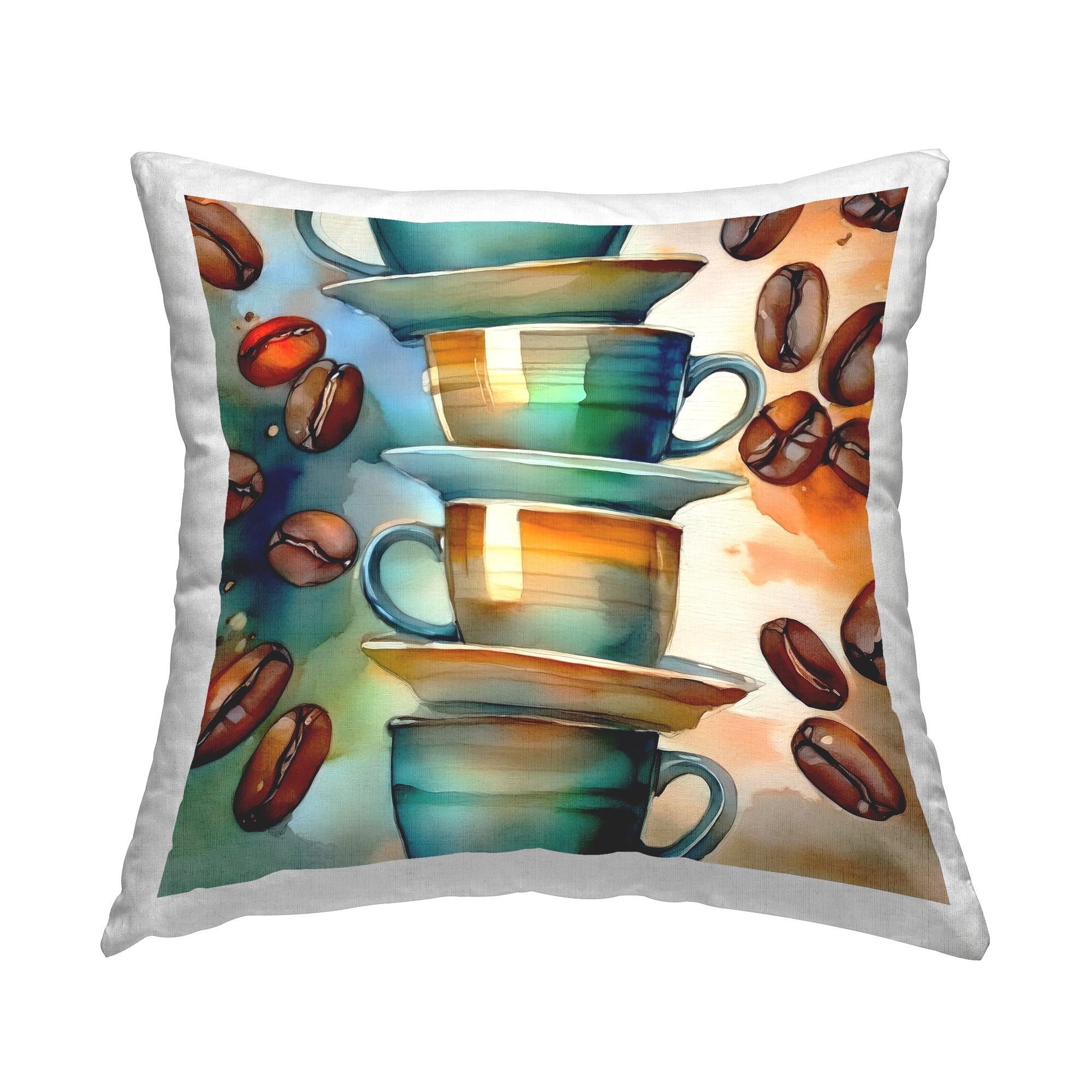 Stupell Industries Coffee Beans & Mugs Decorative Printed Throw Pillow Design by Alina Georgescu.