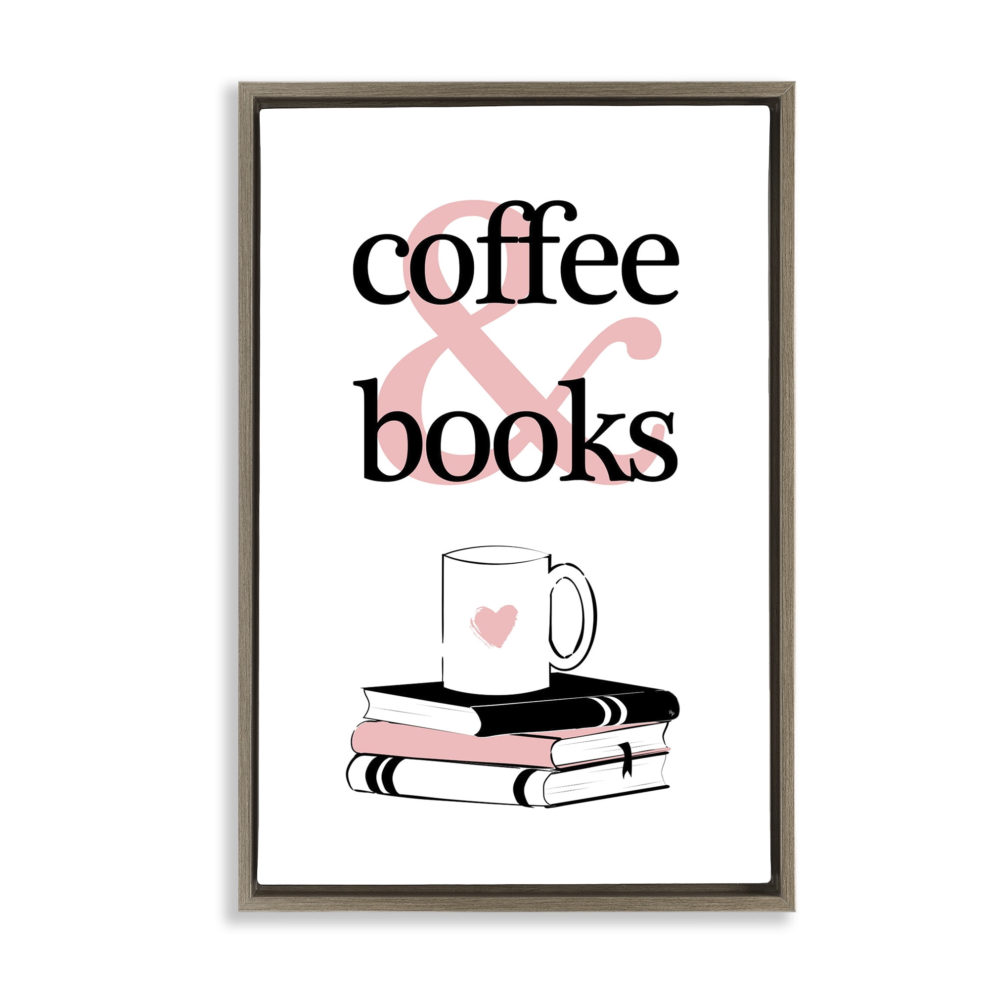 Stupell Industries Coffee & Books Phrase Typography Painting Brown Floater Framed Art Print Wall Art, 21 x 31