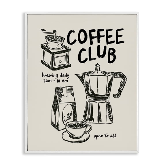 Stupell Industries Farmhouse Coffee Club Open To All White Framed Giclee Art, 11 x 14, by JJ Design House LLC