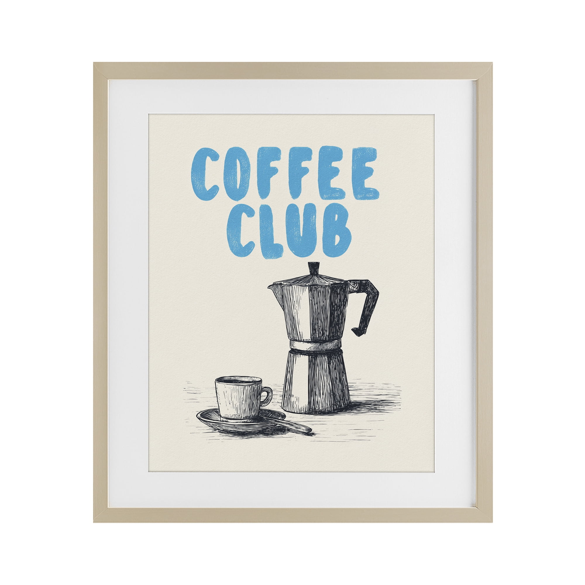 Stupell Industries Coffee Club Retro Drawing Birch Framed Print Under Glass, design by Andreas Magnusson