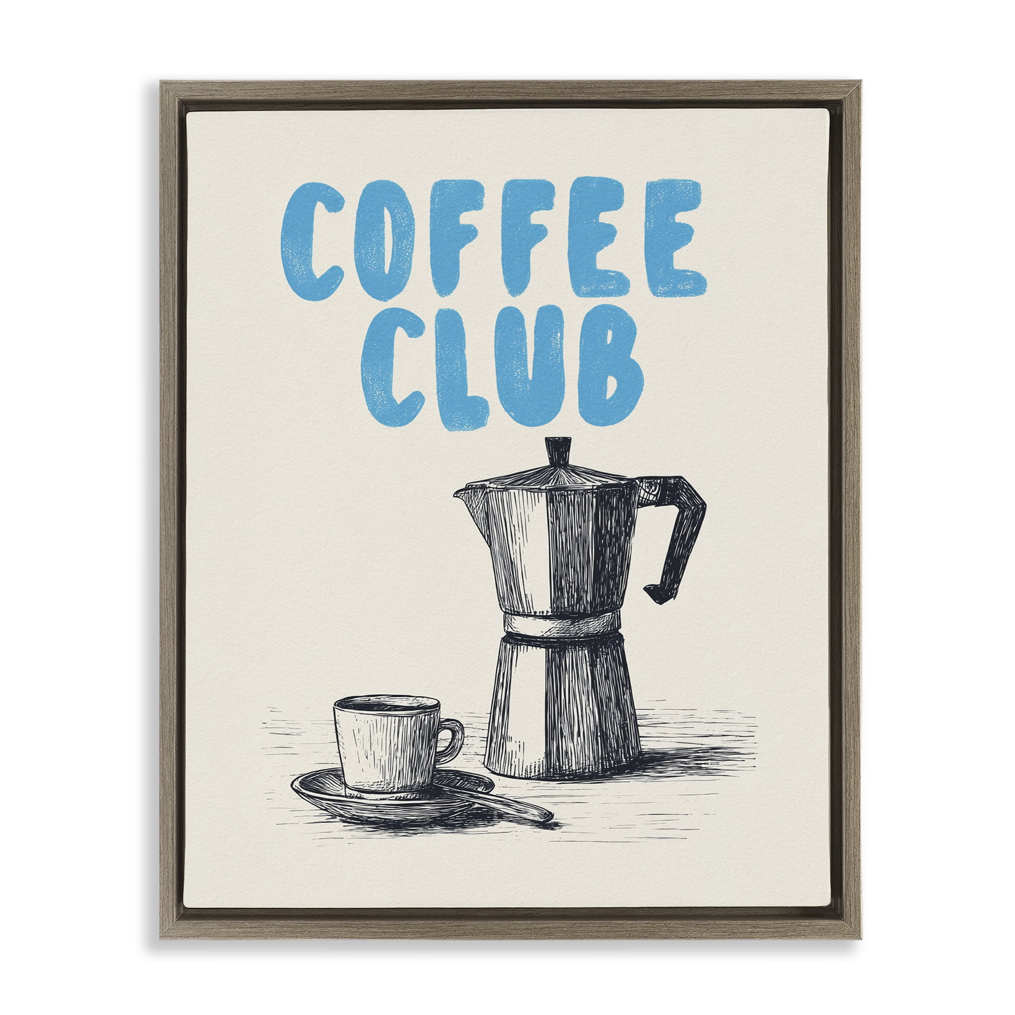 Stupell Industries Coffee Club Retro Drawing Brown Framed Floater Canvas Wall Art, design by Andreas Magnusson