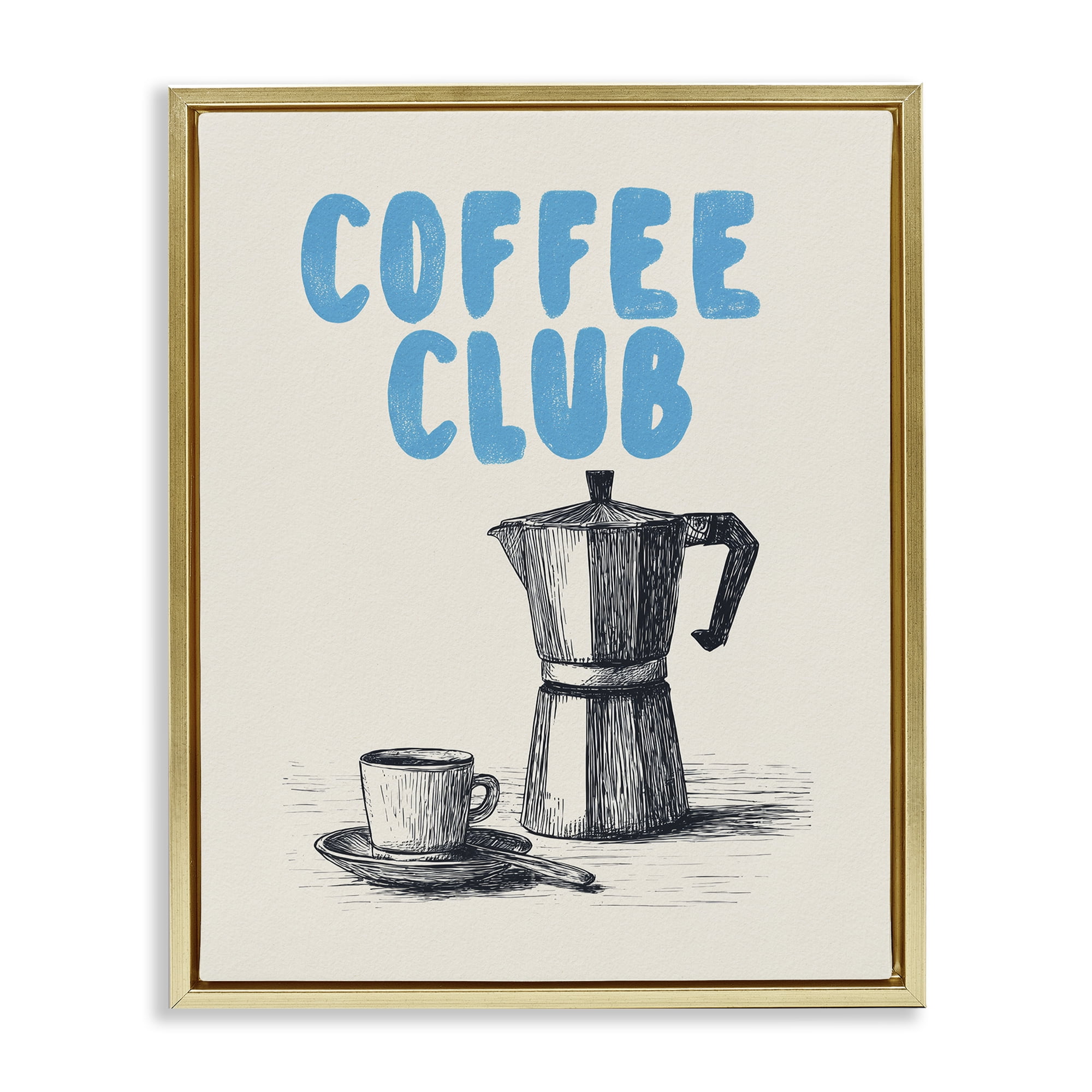 Stupell Industries Coffee Club Retro Drawing Gold Framed Floater Canvas Wall Art, design by Andreas Magnusson