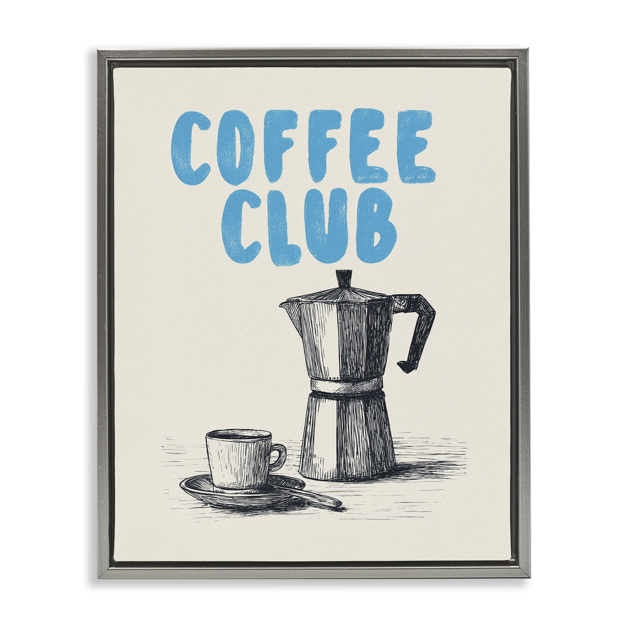Stupell Industries Coffee Club Retro Drawing Gray Framed Floater Canvas Wall Art, design by Andreas Magnusson