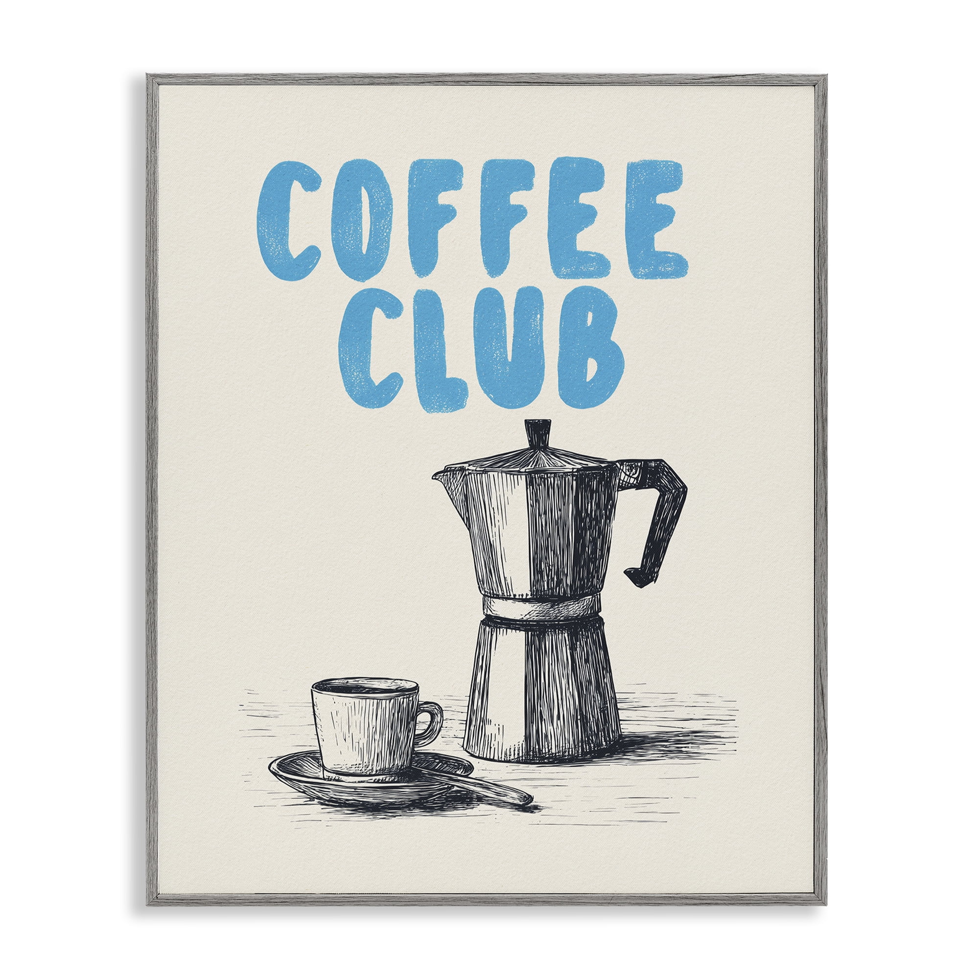 Stupell Industries Coffee Club Retro Drawing Gray Framed Giclee Art, design by Andreas Magnusson