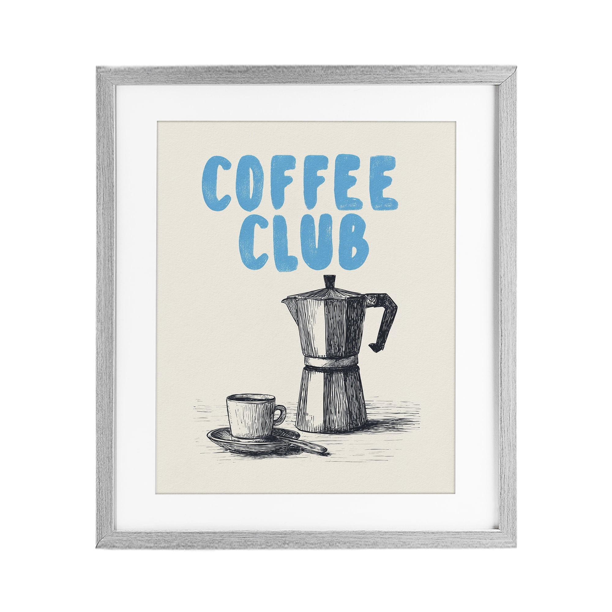 Stupell Industries Coffee Club Retro Drawing Gray Framed Print Under Glass, design by Andreas Magnusson