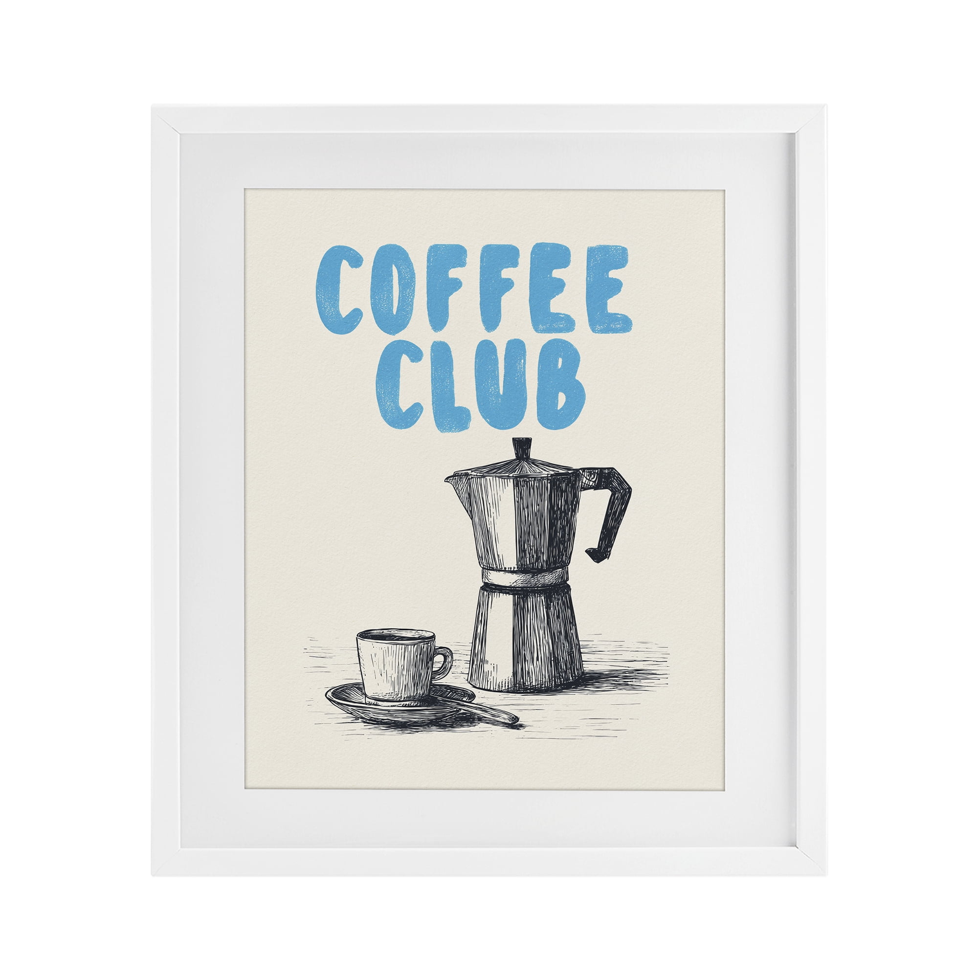 Stupell Industries Coffee Club Retro Drawing White Framed Print Under Glass, design by Andreas Magnusson