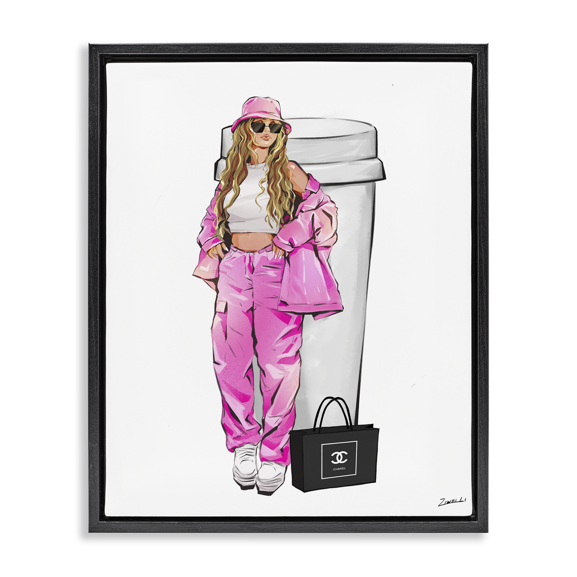 Stupell Industries Coffee Cup Fashionista Food & Beverage Painting Black Floater Framed Canvas Art Print Wall Art, 17 x 21