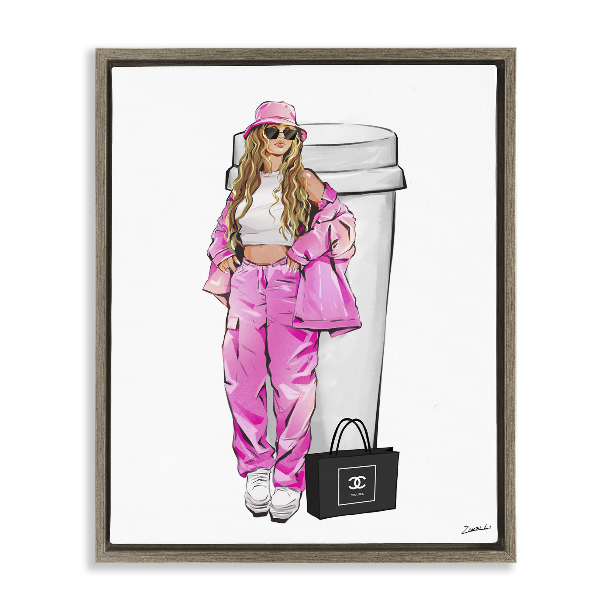 Stupell Industries Coffee Cup Fashionista Food & Beverage Painting Brown Floater Framed Canvas Art Print Wall Art, 25 x 31