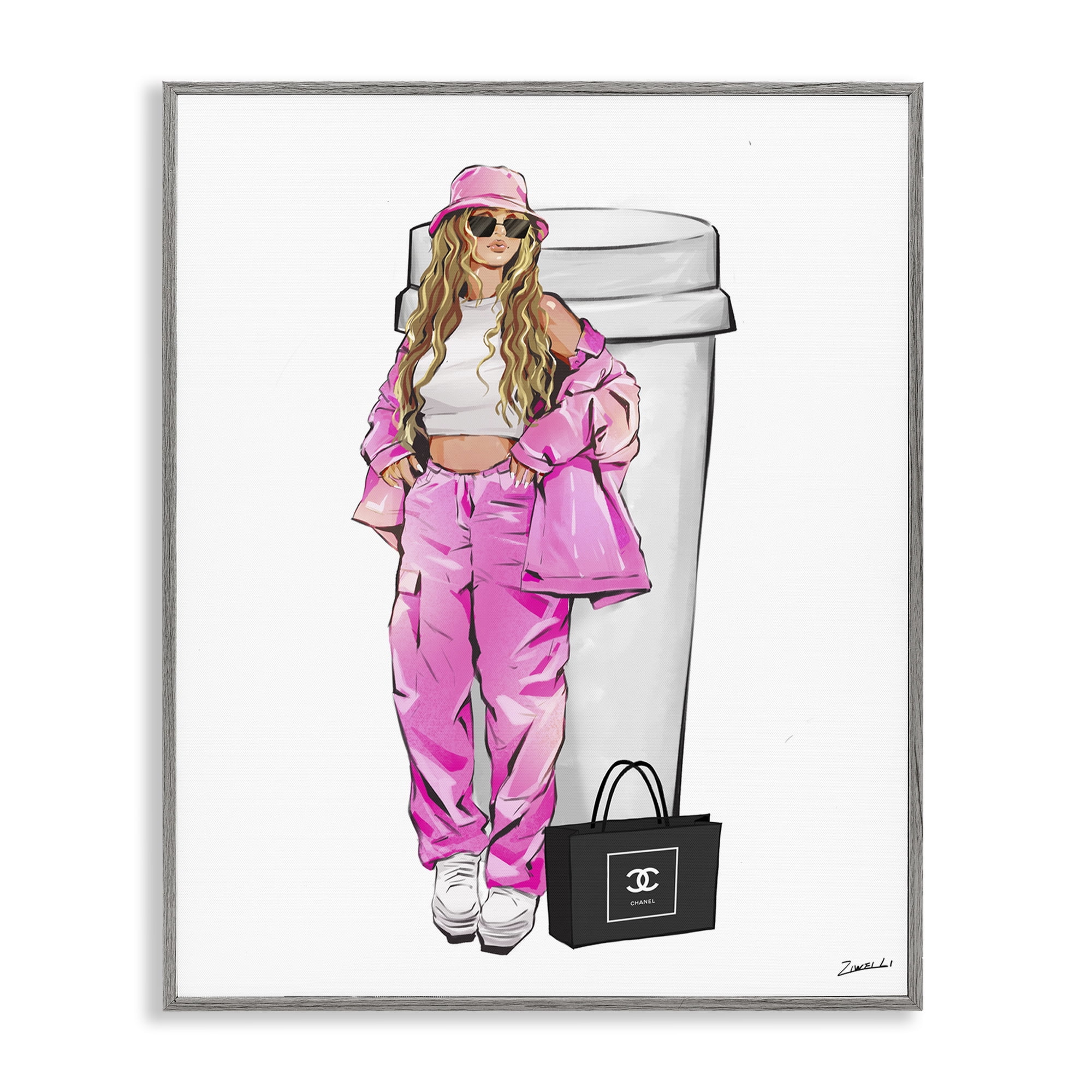 Stupell Industries Coffee Cup Fashionista Food & Beverage Painting Gray Framed Art Print Wall Art, 24 x 30