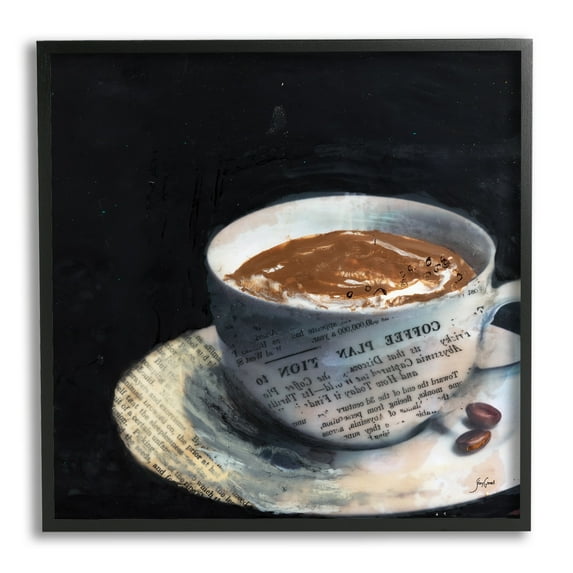 Stupell Industries Coffee Cup Morning Beverage Layered Newspaper Collage Graphic Art Black Framed Art Print Wall Art, Design by Stacy Gresell