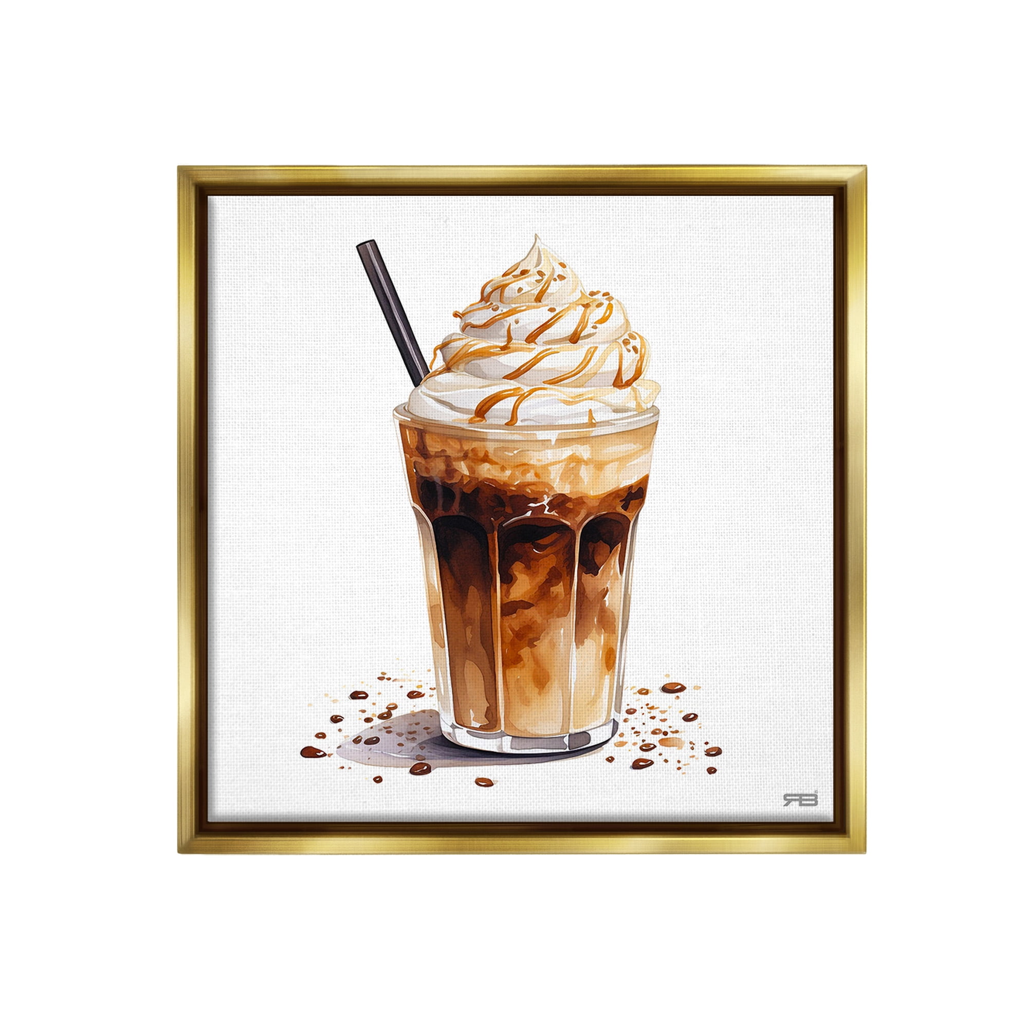 Stupell Industries Coffee Dessert Drink Food & Beverage Painting Gold Floater Framed Canvas Art Print Wall Art, 18 x 18