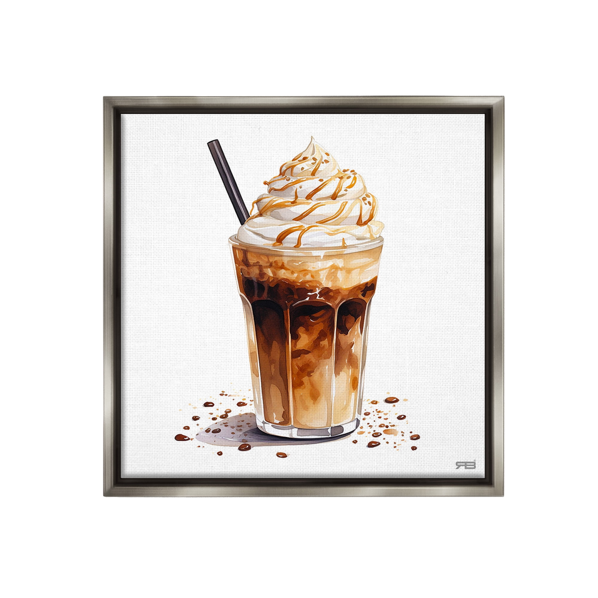 Stupell Industries Coffee Dessert Drink Food & Beverage Painting Gray Floater Framed Canvas Art Print Wall Art, 18 x 18