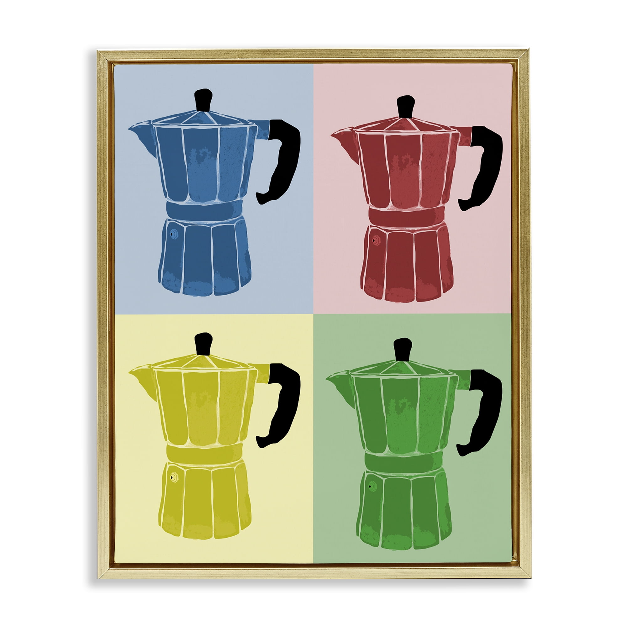 Stupell Industries Coffee Espresso Pop Style Food & Beverage Painting Gold Floater Framed Canvas Art Print Wall Art, 17 x 21