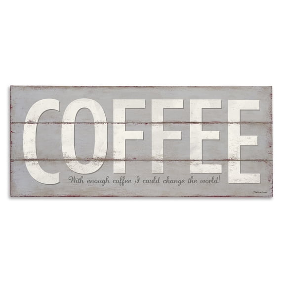 Stupell Industries Coffee Funny Word Kitchen Dining Room Grey Wood Textured Design Canvas Wall Art by Stephanie Workman Marrott