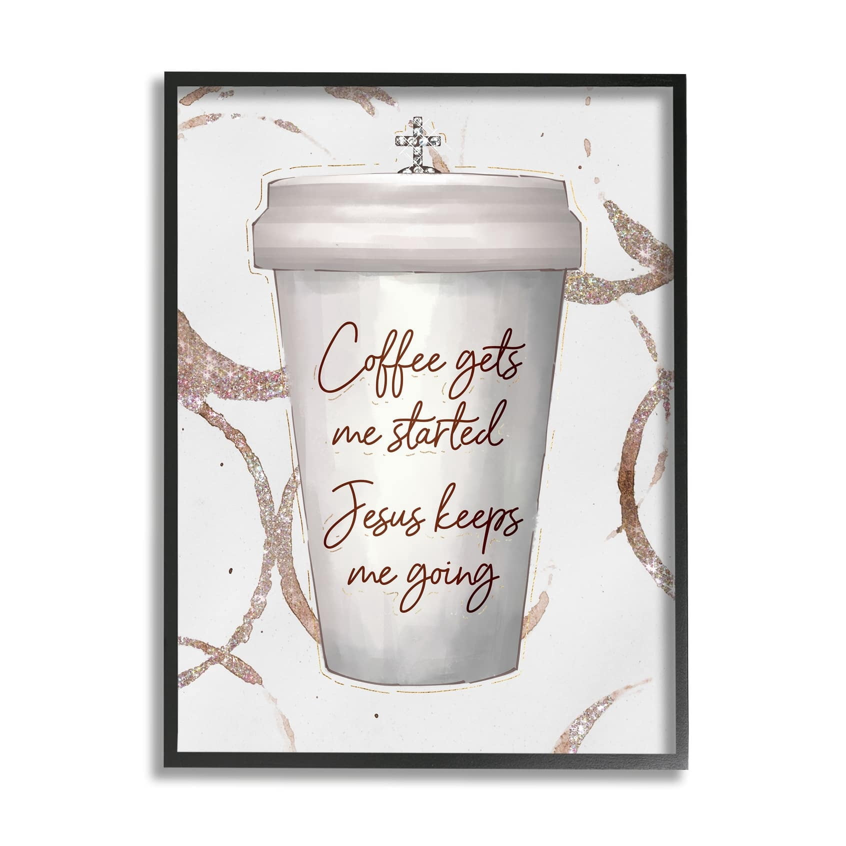 Stupell Industries Coffee Gets Me Started Faith Based Phrase Cup Black Framed, 16 x 20, Design by Ziwei Li