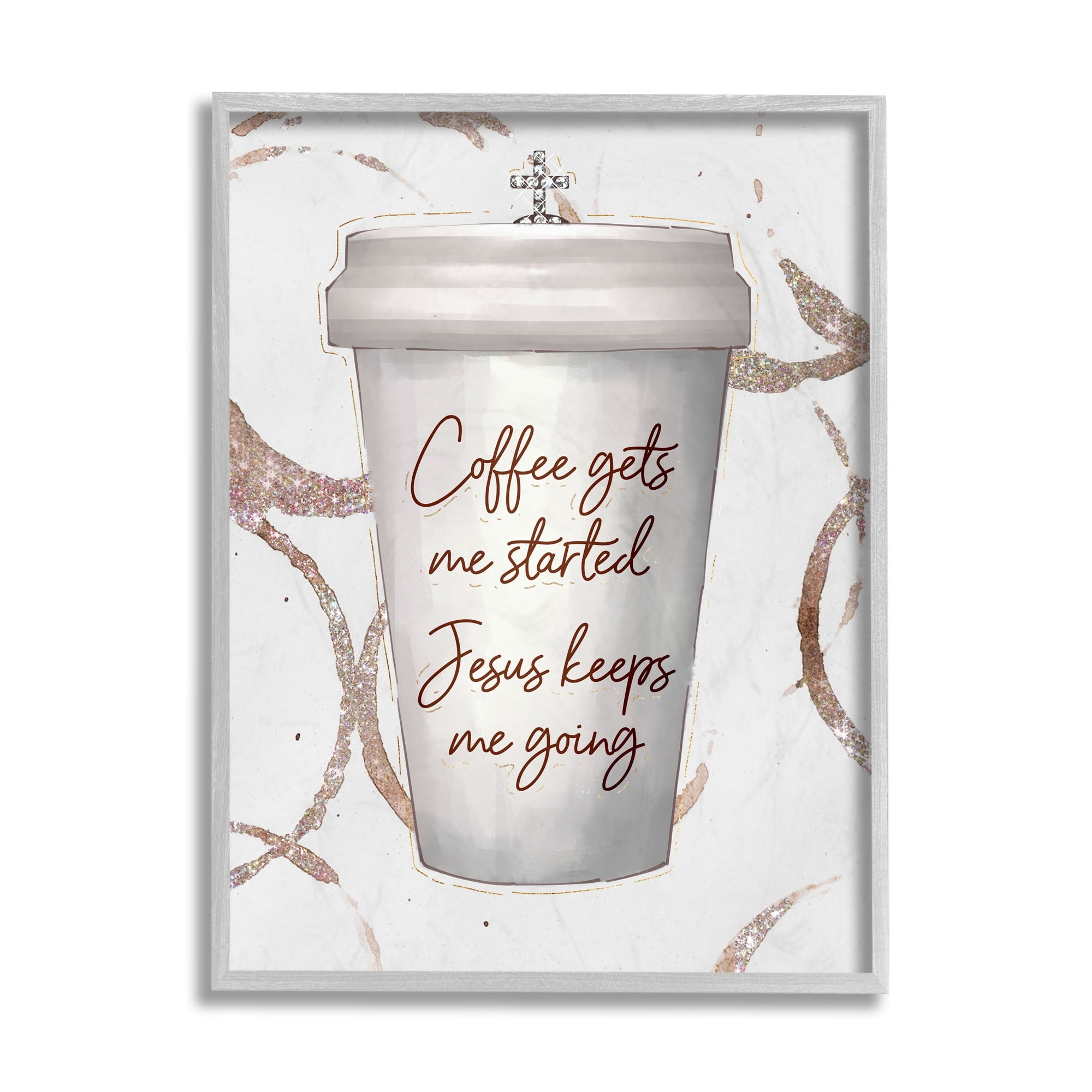 Stupell Industries Coffee Gets Me Started Faith Based Phrase Cup Grey Framed, 11 x 14, Design by Ziwei Li