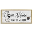 thumbnail image 1 of Stupell Industries Coffee House Love Brews Here Food & Beverage Painting Gold Floater Framed Canvas Art Print Wall Art, 31 x 14, 1 of 9