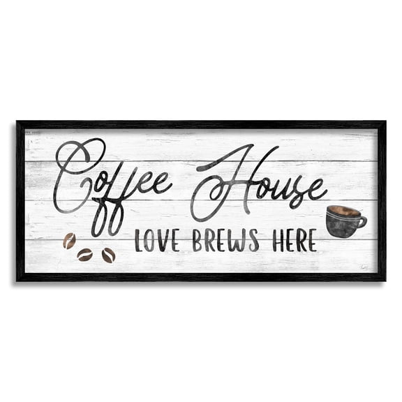 Stupell Industries Coffee House Love Brews Here Kitchen Calligraphy Typography, 24 x 10, Design by Natalie Carpentieri